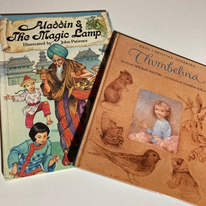 Aladdin & The Magic Lamp by Patience Once Upon a Storytime Series Thumbelina by Andersen Hautzig oversized rare covers hardback book (2)