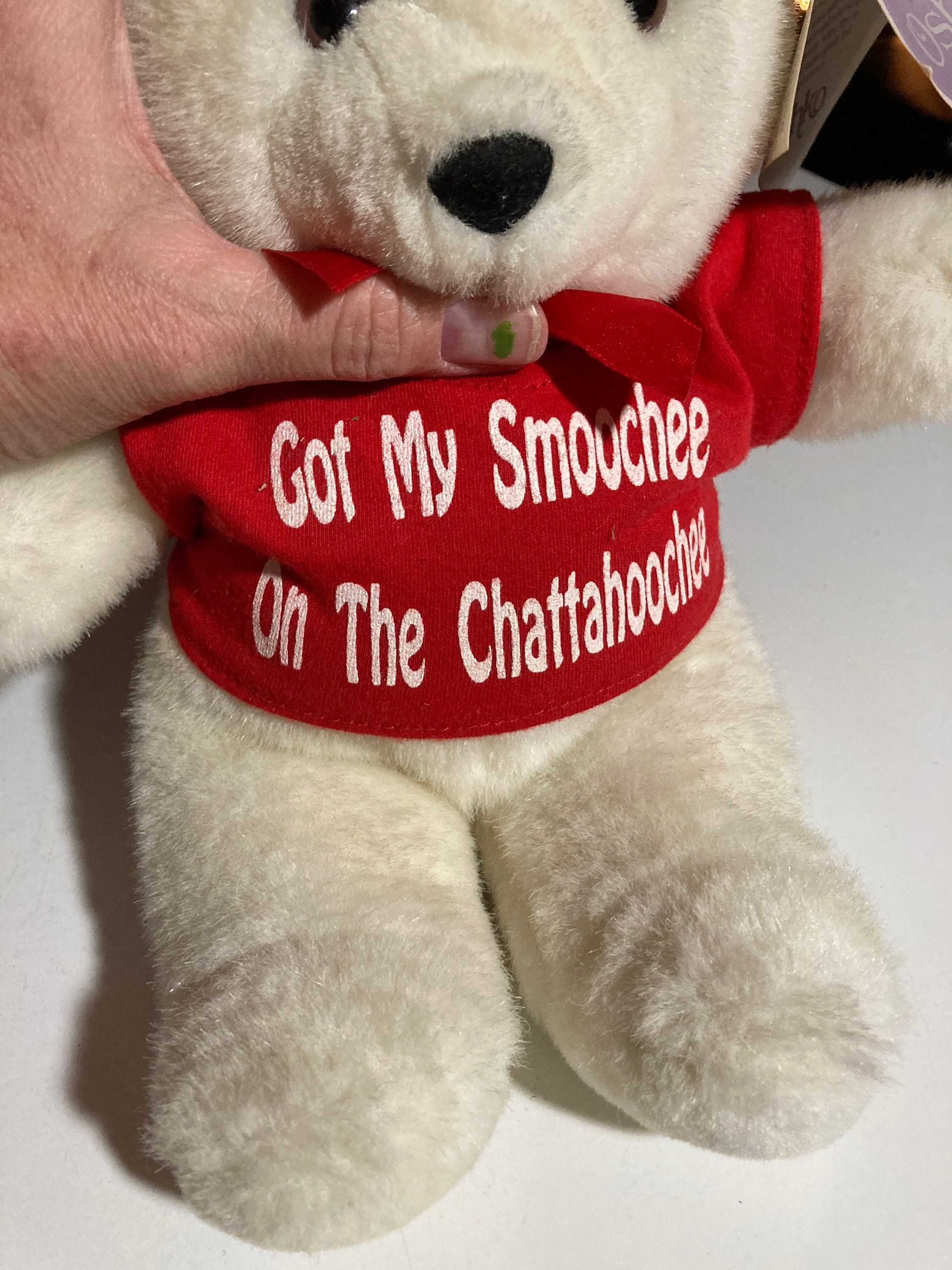 Oshko Vintage Plush Stuffed 11” Teddy Bear White With Red Bow Removable ...