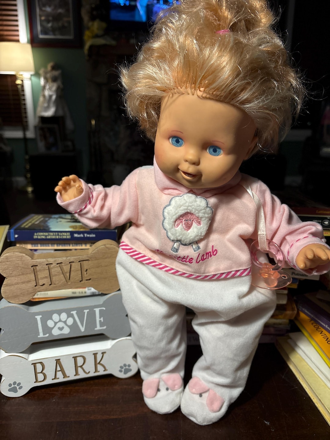 Ideal Tiny Tears Doll 17” Baby Doll Vintage 1989 Blond Blue Eyes