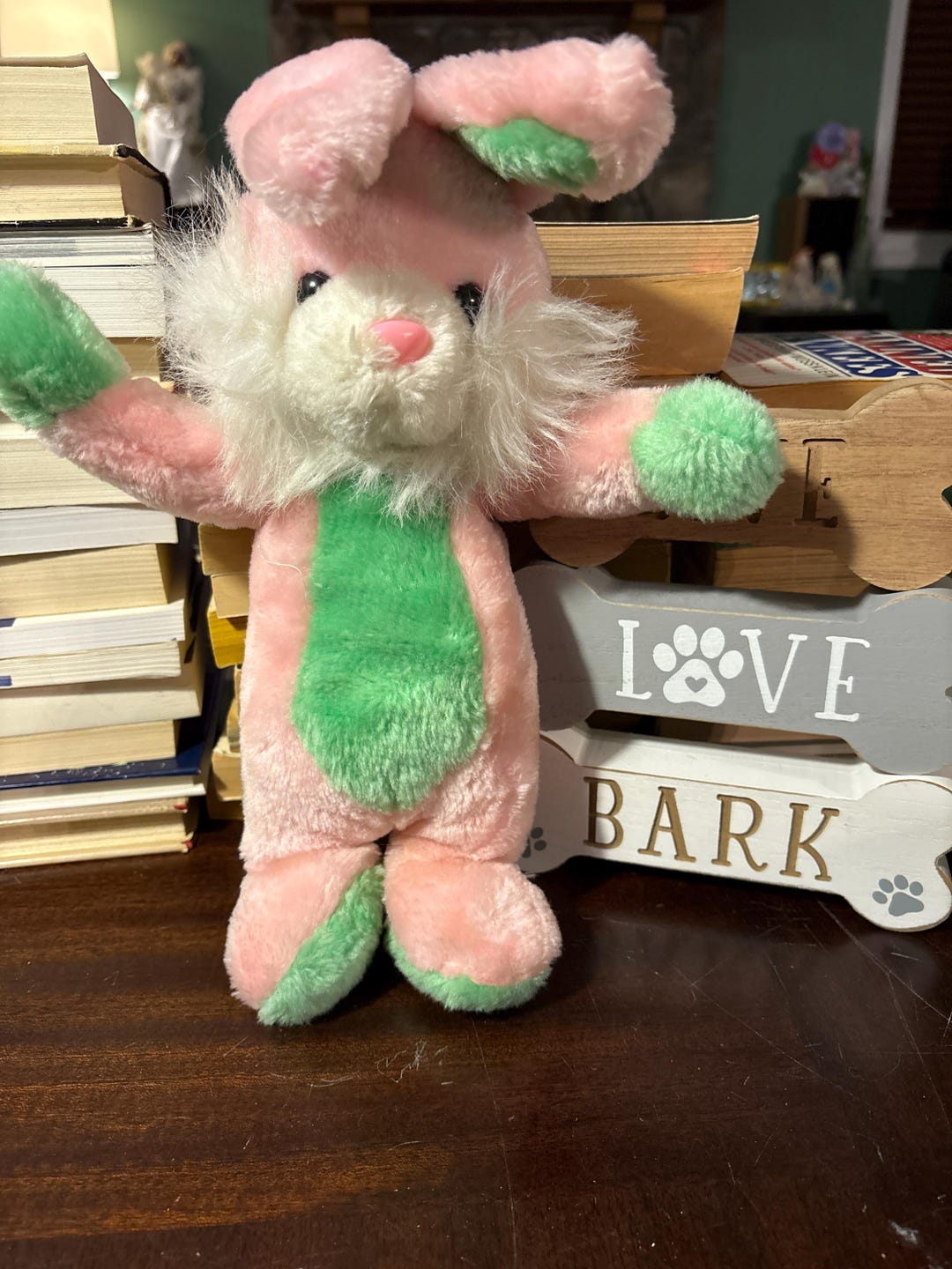 Vintage 13” Pink and Green Bunny Rabbit Plush Stuffed Toy Animal - Etsy