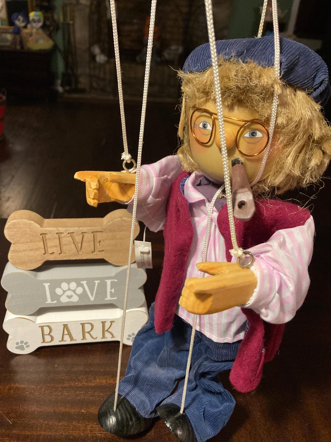 Thread Controlled Puppet Tellon Collection 14” Marionette Geppetto Wooden Man With Pipe Puppet ...