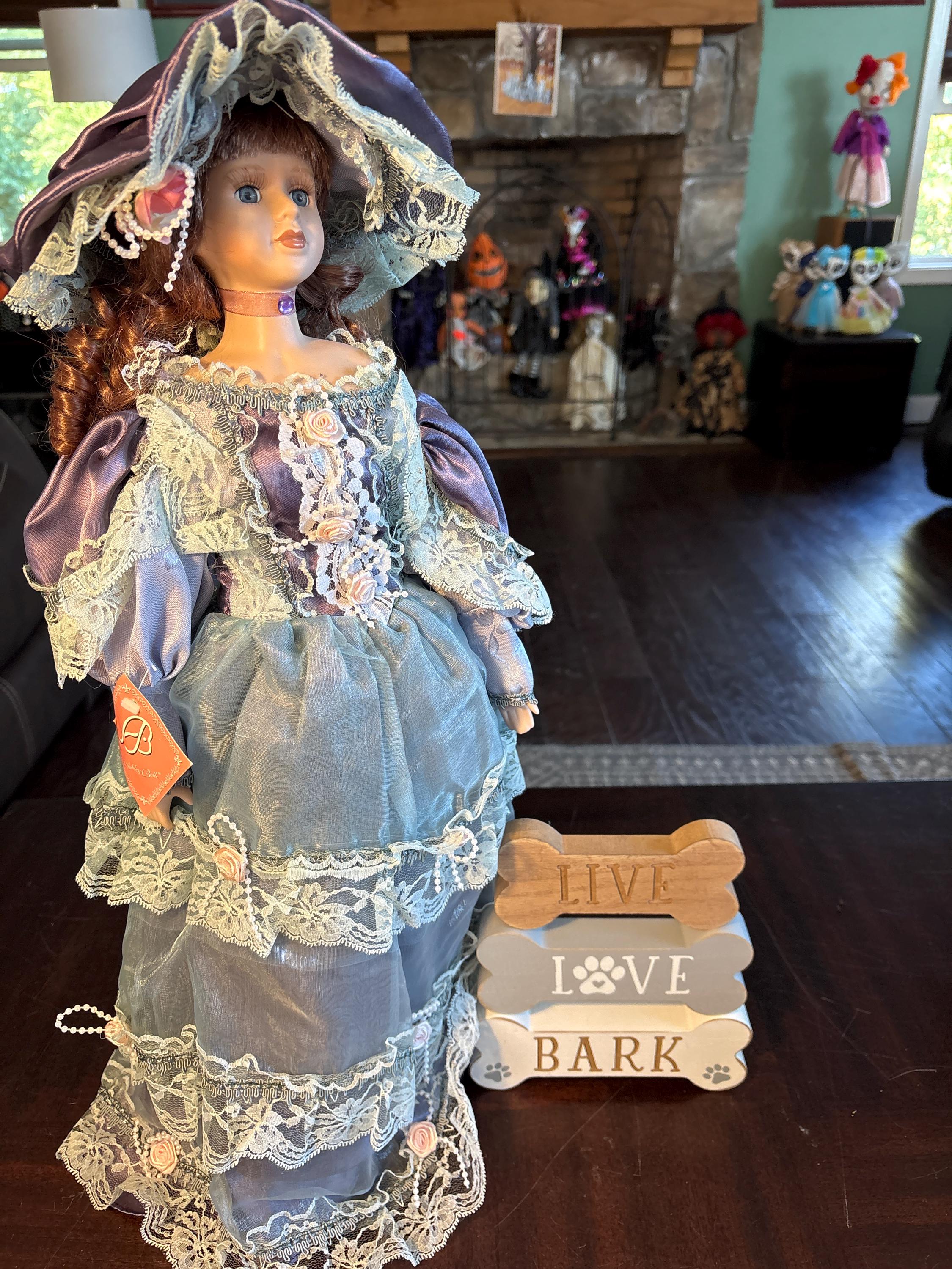 Ashley Belle 22” Porcelain Doll With Stand Vintage Victorian Dress