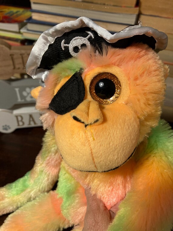 The Petting Zoo Neon Green Orange Pink 18” Pirate Monkey Hugging