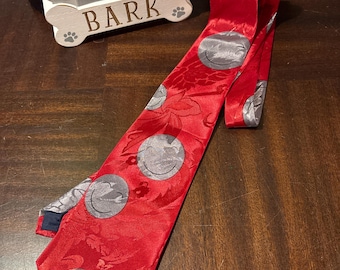City One vintage men’s tie bright red with grey smiley faces