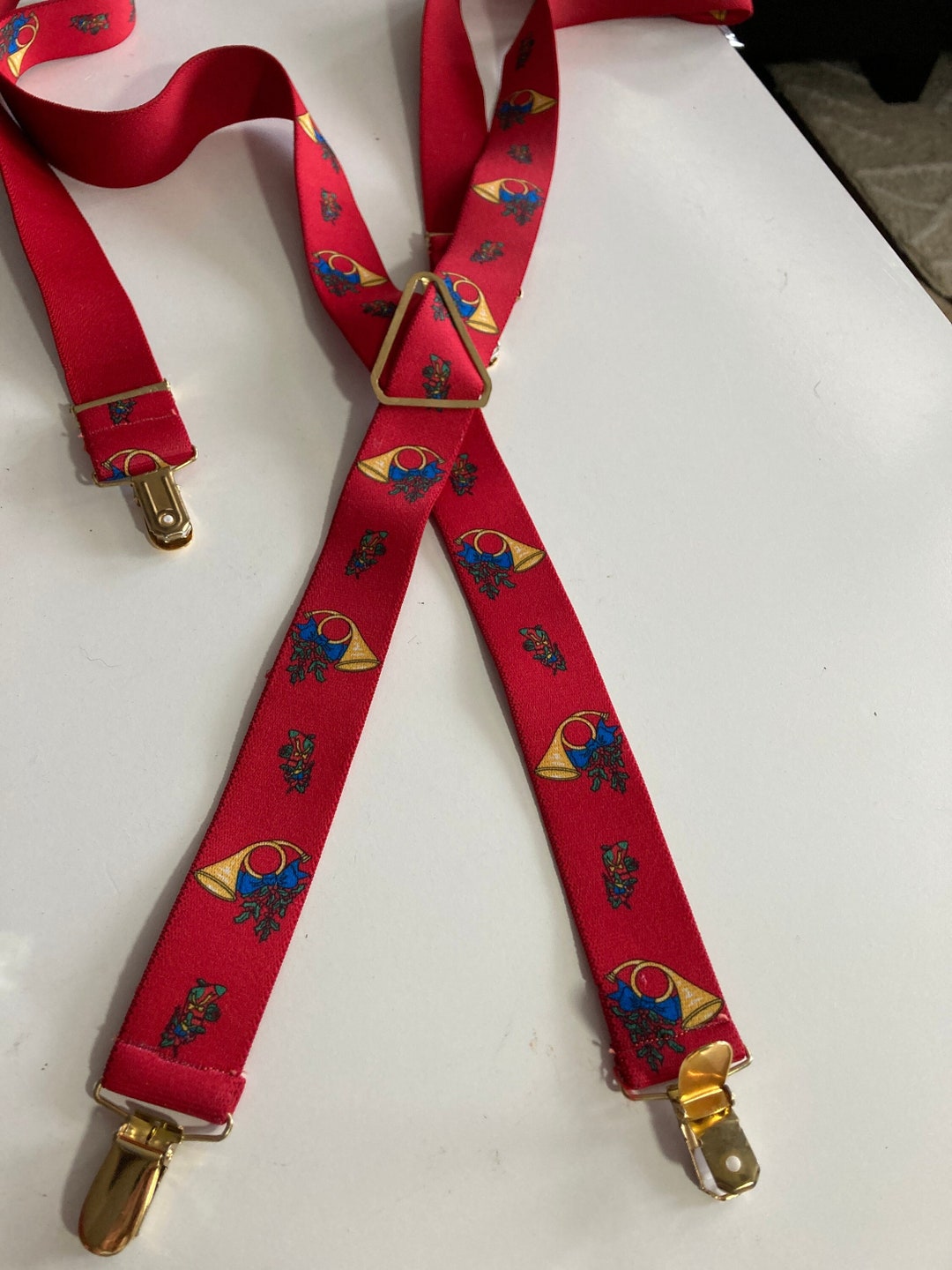 Vintage Mens Christmas Suspenders Red Instruments Stockings Etsy