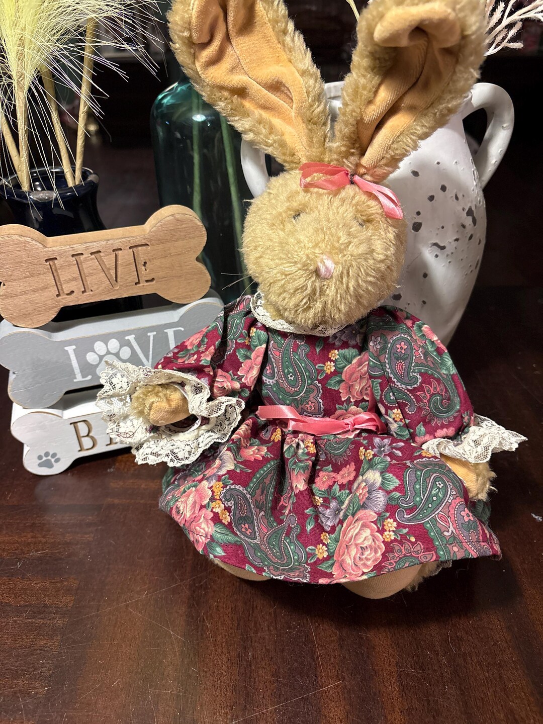 Bunny Rabbit 12” Tall Floral Dress and Bloomer Pant Home Decor Posable ...