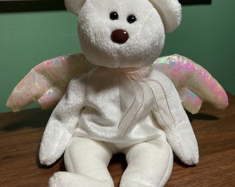 Ty Beanie bear Halo white 1998 brown nose halo Angel wings plush