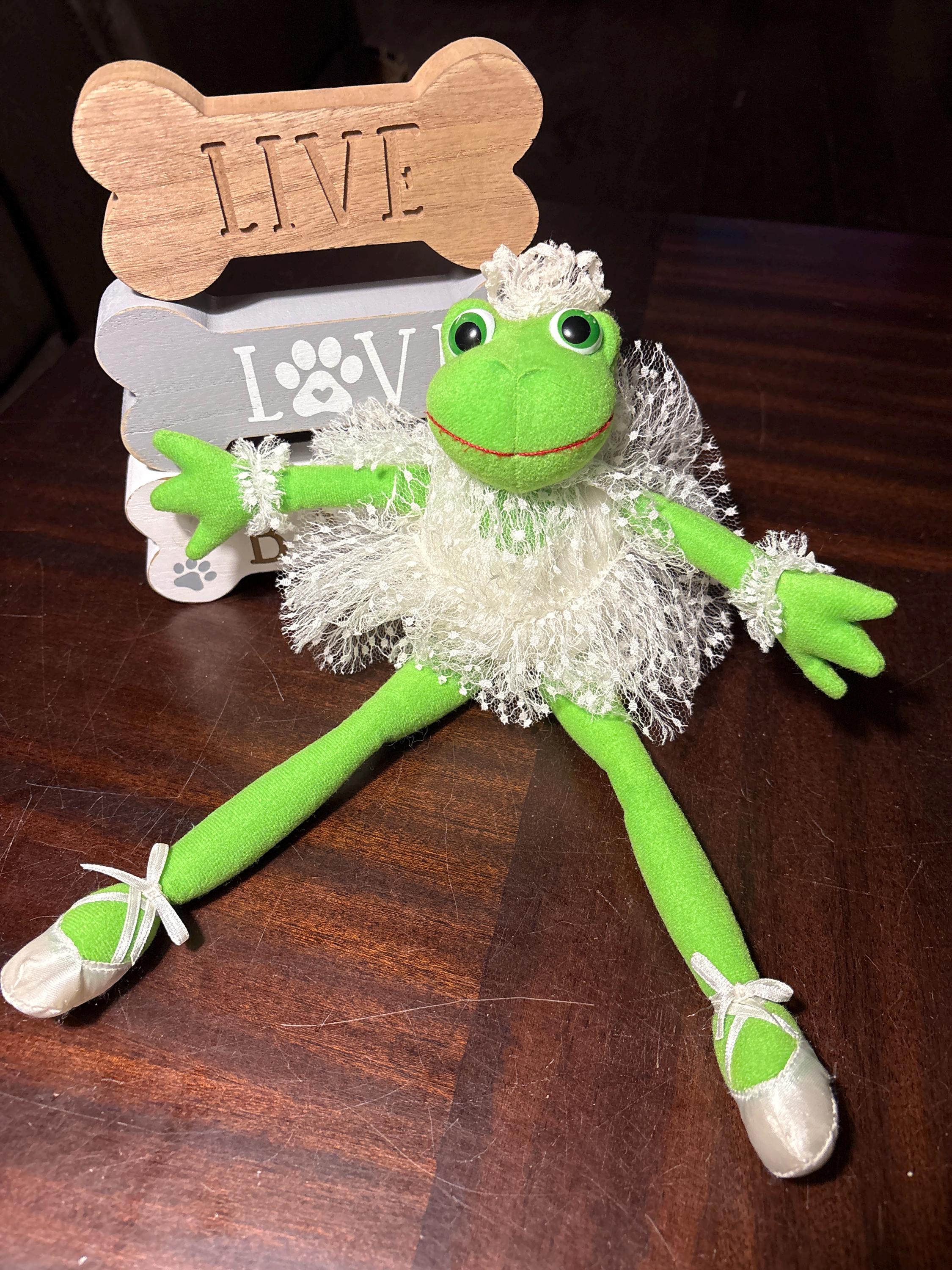 BD-FROG カスタム Russ Berrie Bettina Plush 12” Frog in Tutu White Lace Dance Dress
