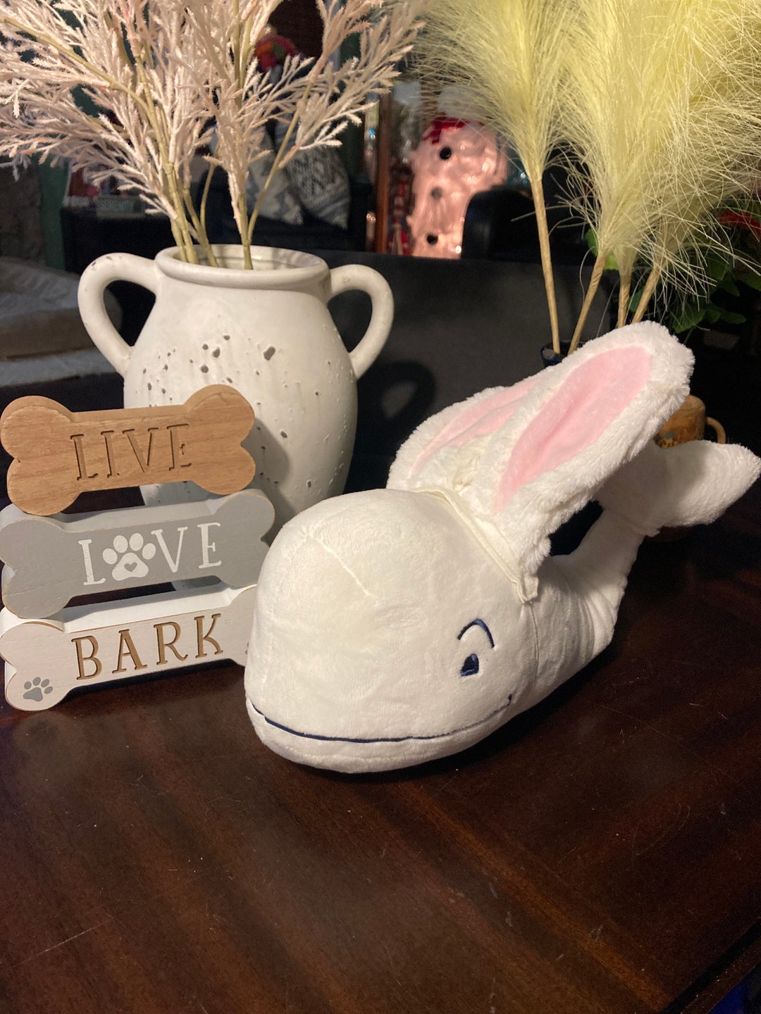 Wildlife Artists Inc 16” White Whale With Bunny Rabbit Ears Embroidered ...