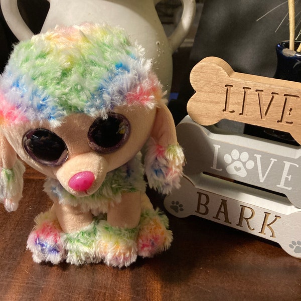 Ty Beanie Boos 8” poodle Rainbow puppy dog plush stuffed toy animal beanie weighted bottom large eyes pink blue green yellow fur