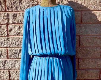 1970s/80s In The Mood Blue Pleated Dress