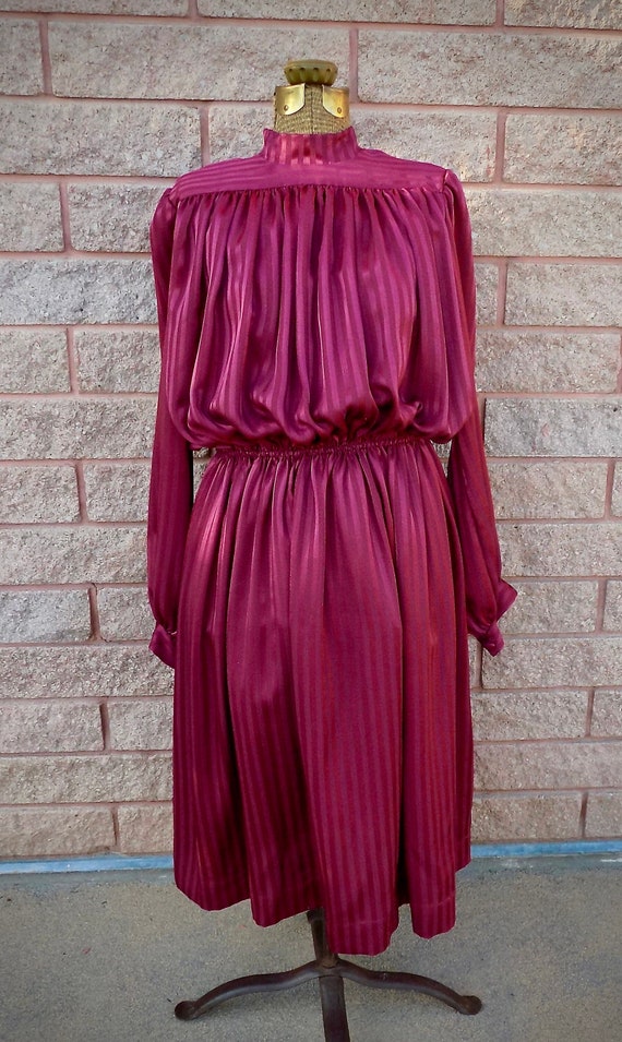 1980s Unlabeled Striped Burgundy Dress