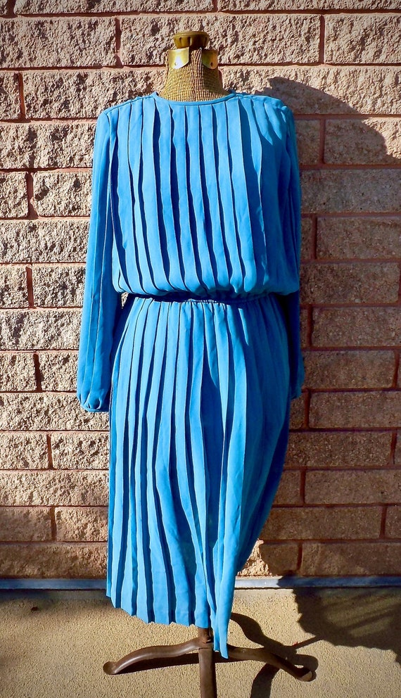 1970s/80s In The Mood Blue Pleated Dress - image 1