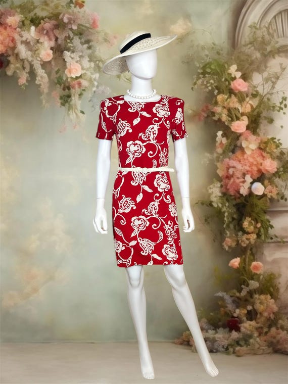 Vintage Red Hot Cotton Midi Dress (M)