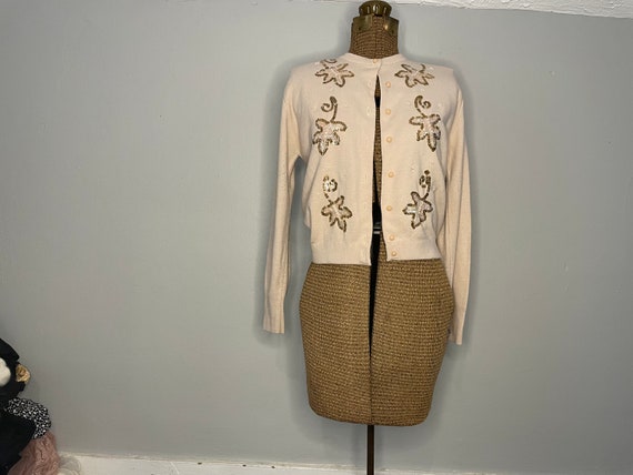 1950s Beaded Park Storyk Cardigan - image 1