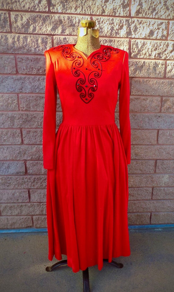 1980s Petite Expo Red Beaded Dress