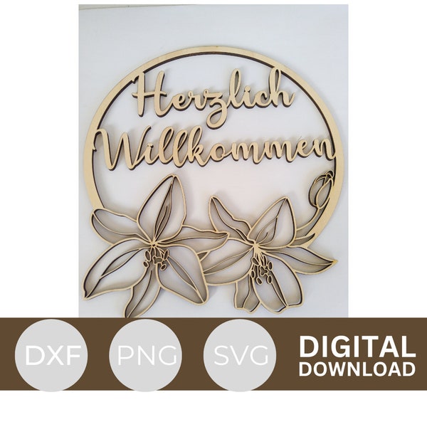 Schild Herzlich Willkommen Haustüre Lasercut Plotterdateien SVG DXF PNG File