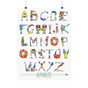 Alphablitz by Doug Keith Alphabet Poster Football-Themed Premium Matte Vertical Wall Art (Many Sizes)