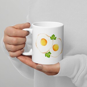 Fried Eggs and Coffee Watercolor Design Breakfast Coffee Mug (2 Sizes)
