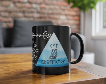 Cat Protector Black Coffee Cup Viking Runes Norse Mythology Ceramic Tea Coffee Mug 11oz