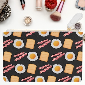 Fried Eggs and Bacon Mini Clutch Bag Womens Small Purse Classic Breakfast Pattern Cute Travel Tote