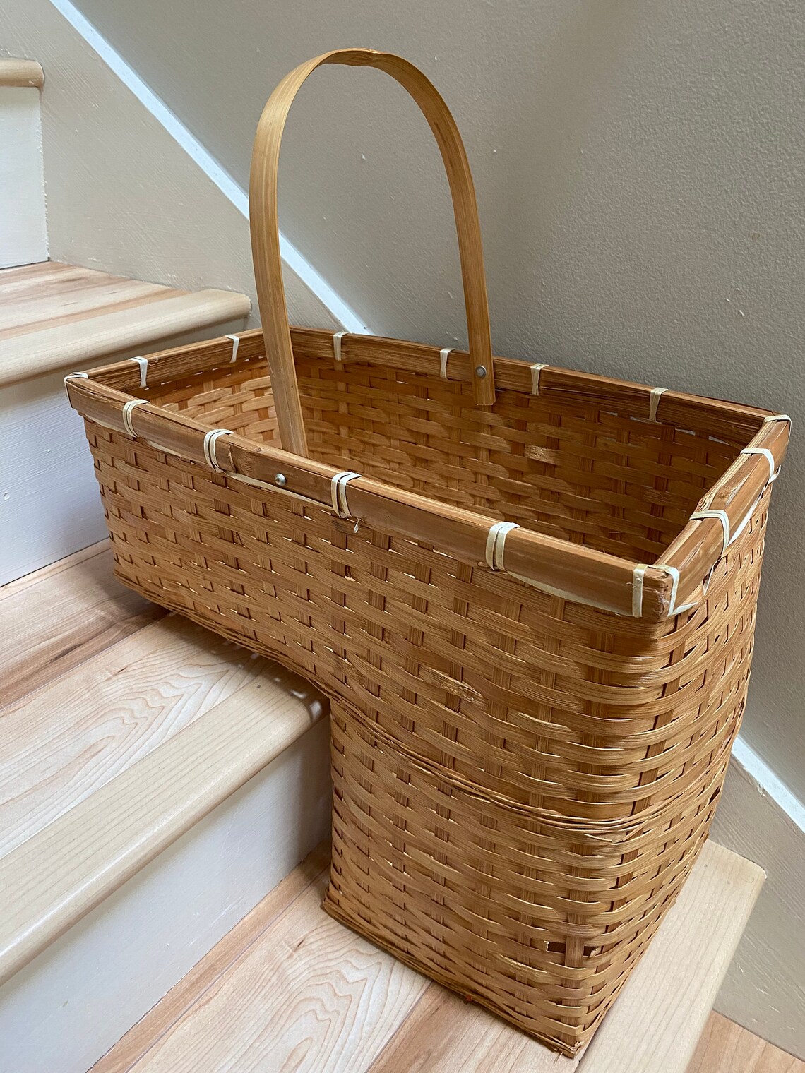 Rare Vintage Wicker Stair Basket Etsy