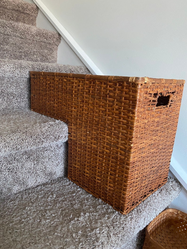 Vintage Wicker Stair Basket Etsy