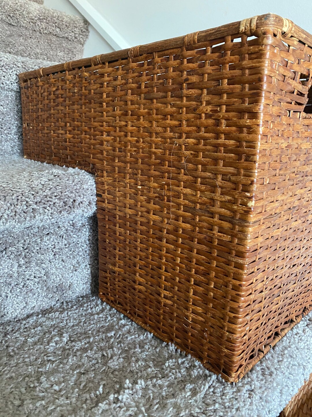 Vintage Wicker Stair Basket Etsy