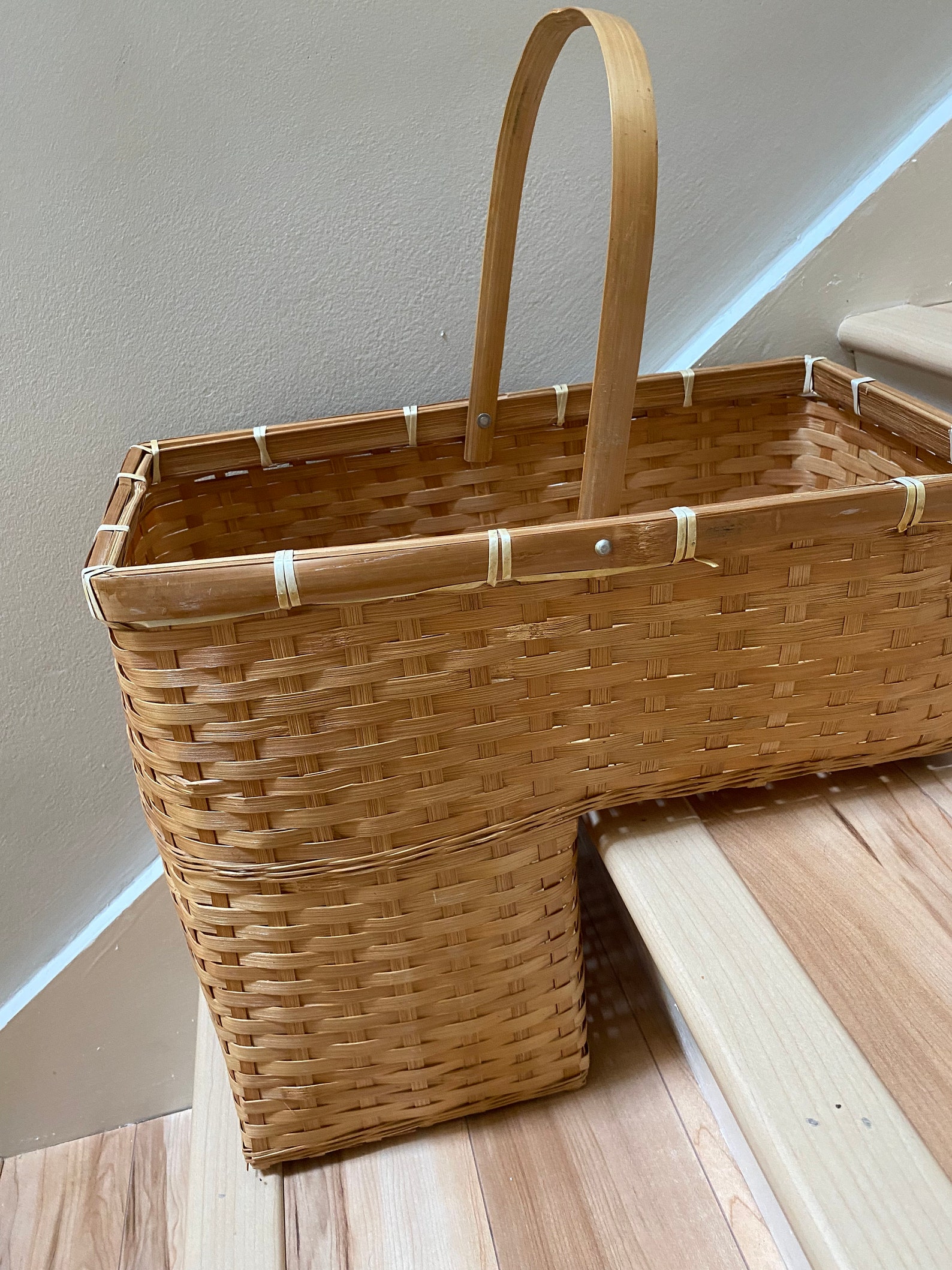 Rare Vintage Wicker Stair Basket Etsy