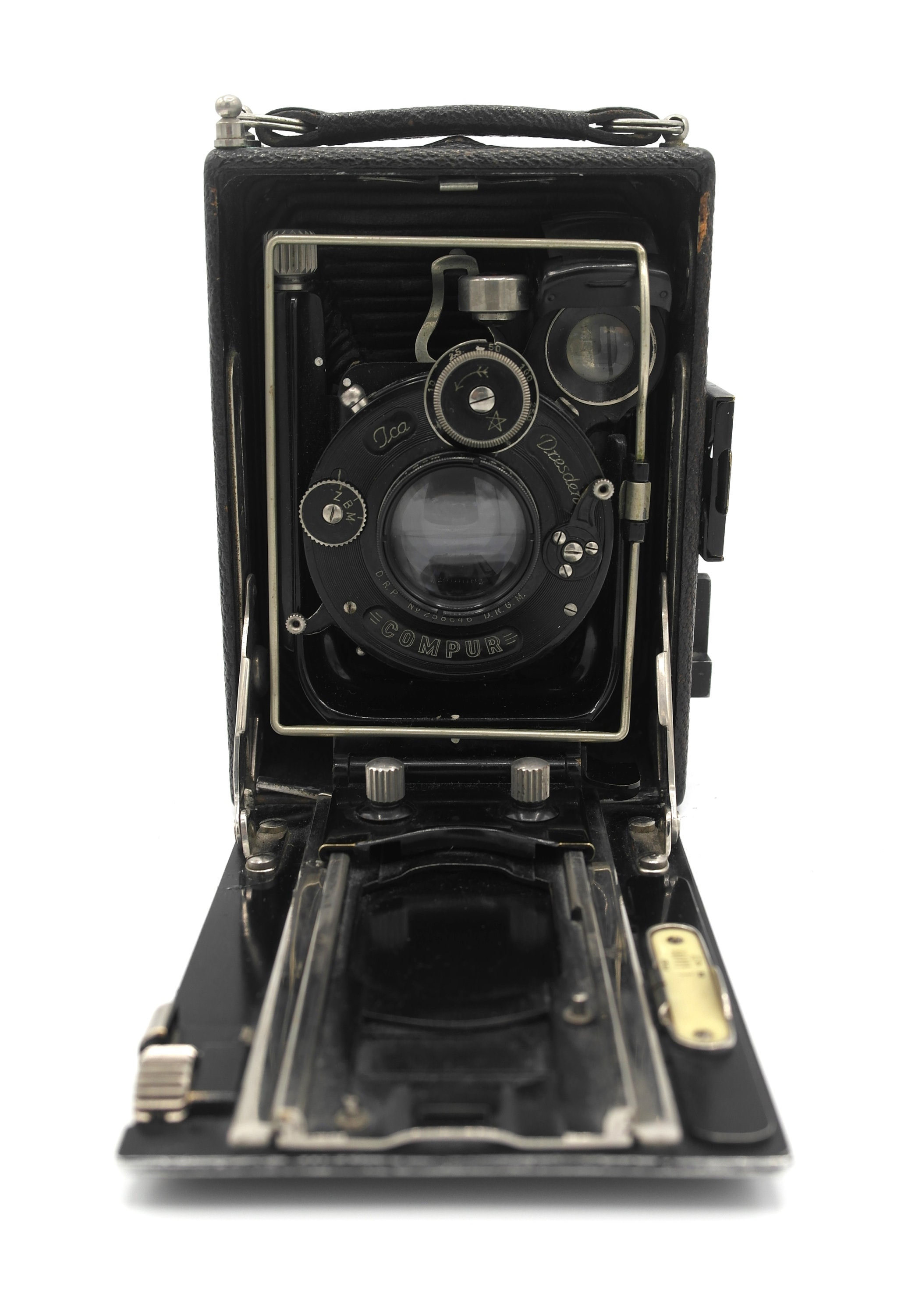 Antique Ica Dresden Folding Camera: Carl Zeiss Lens, Leather