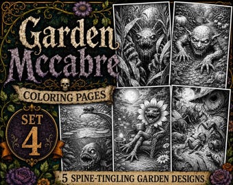 Spooky Coloring Page Halloween Coloring Adult Printable Garden Macabre Botanical Sheet Gothic Monster Creepy Bug Insect Illustration Horror