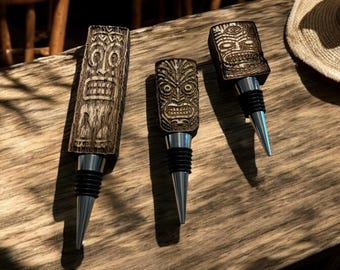 Tiki Bar Utensil Wine Stopper Cork Topper Bottle Beach Barware Island Theme Party Tropical Home Wooden Handmade Reclaimed Hardwood Gift
