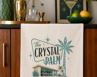 Retro Kitchen Towel Palm Tree Mid Century Style Gift Men Housewarming Organic Cotton Dish Cloth Tropical Design Southwest Motel Nostalgic