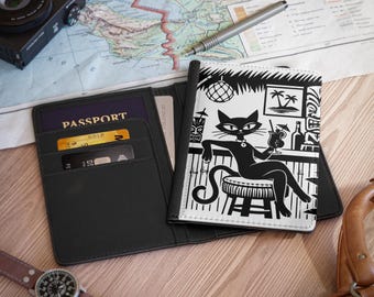 Passport Cover Cat Passport Holder Rfid Blocking Wallet Travel Accessory Gift Atomic Cat Tropic Passport Vintage Tiki Retro Cocktail Lounge