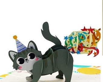3D Pop-Up Cat Birthday Card: "Have a Purrfect Birthday"