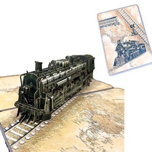 Vintage Steam Train 3D Pop-Up Card – Railroad-Inspired Greeting for History Buffs and Travel Lovers, H34