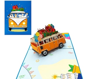 Tarjeta de autobús de cumpleaños desplegable 3D - Animales de fiesta, saludo infantil - B31
