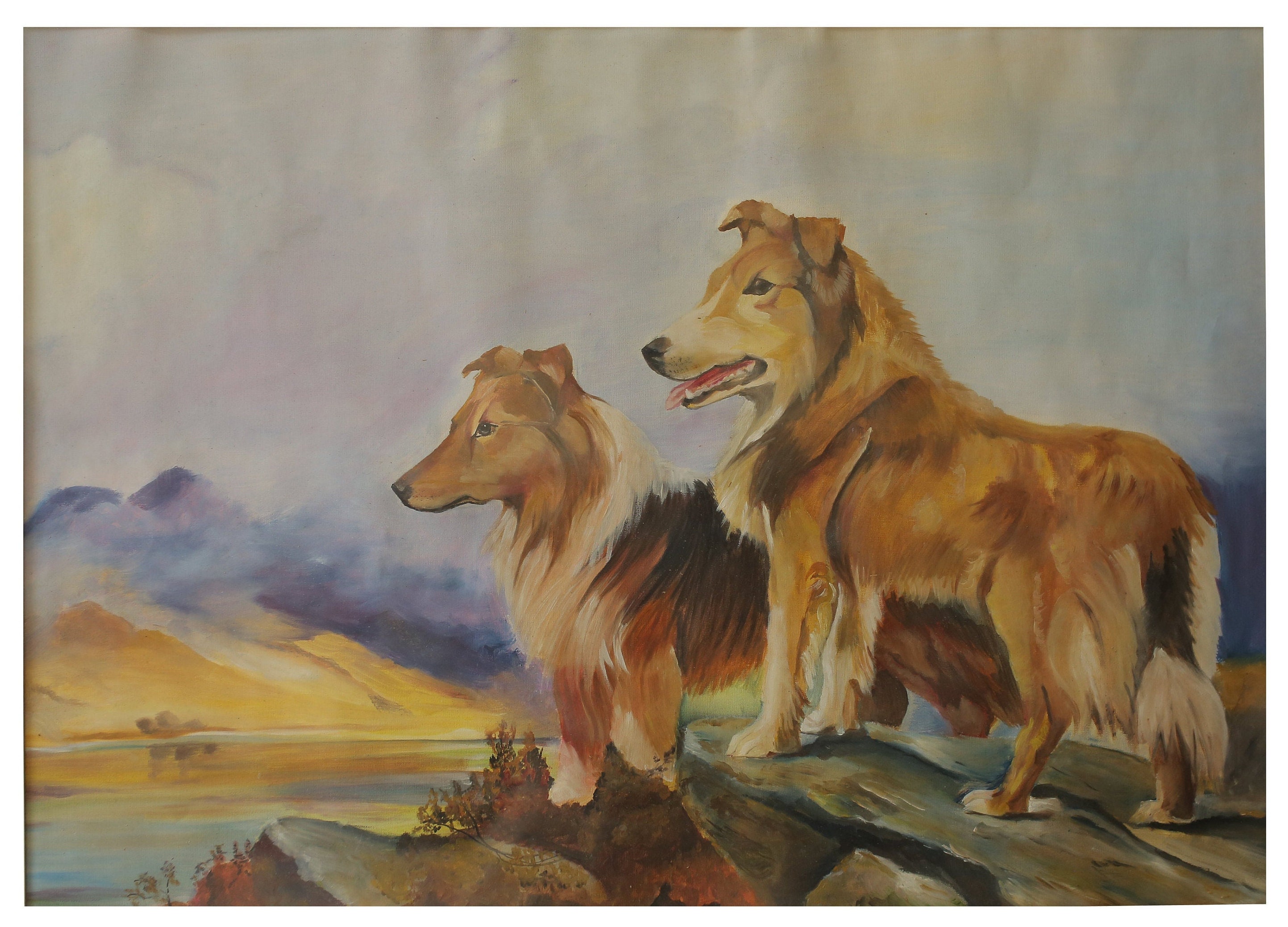 Hunters Dogs Looking at the Sunset Painting Handmade Etsy