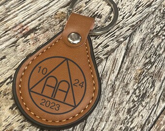 Laser Engraved AA Key Chain with Sobriety Date