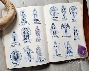 Celtic Gods & Goddesses Sticker Bundle, 16 Deity Illustrations Sticker Pack, Witchcraft Journal Decor, Pagan Witch, Irish Dieties, Mythology