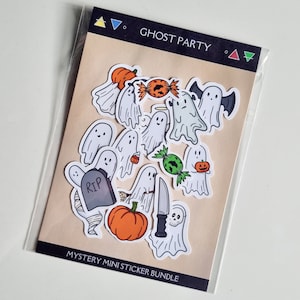 Mini Mystery Sticker Bundle, 16 Random Pick Spooky Ghost Party Stickers, Witchcraft Journal Decor, Creepy Cute Halloween Designs