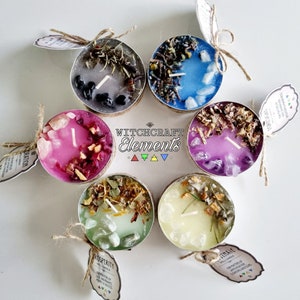 Mix & Match Spell Candles - Large Tealight Candles with Dressed with Herbs and Crystals, Witchcraft Supplies, Manifestation Candle