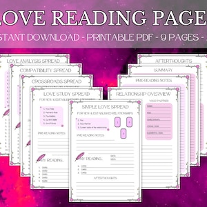 Pagine di diario stampabili per la lettura dell'amore - Download digitale, Tarocchi o Carte Oracolo, Diffusioni di relazioni, Letture romantiche, Vita amorosa