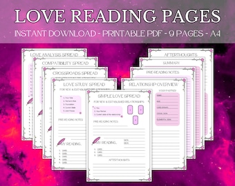 Printable Love Reading Journal Pages - Digital Download, Tarot or Oracle Cards, Relationship Spreads, Romance Readings, Love Life