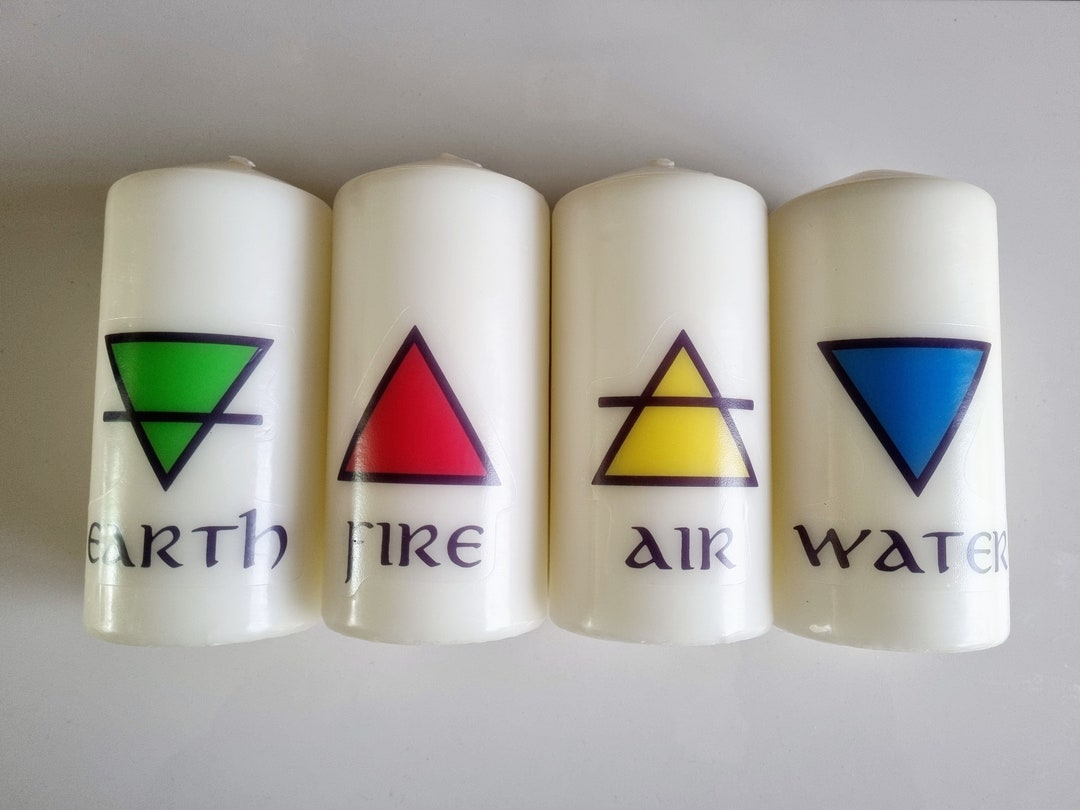 Set of 4 Elemental Pillar Candles - Earth, Air, Fire, Water Altar ...