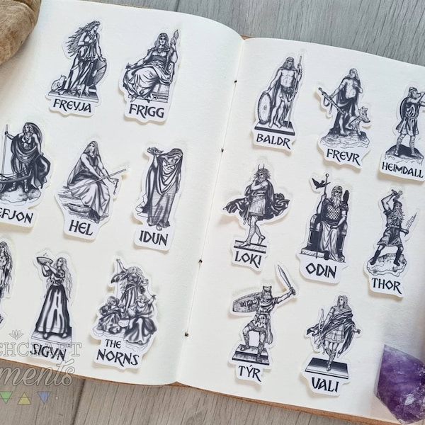 Norse Gods & Goddesses Sticker Bundle, 16 Deity Illustrations Sticker Pack, Witchcraft Journal Decor, Pagan Witch, Heathenry, Mythology