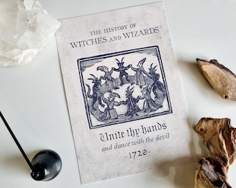 The History of Witches and Wizards A5 Print - Witches Circle - Gothic Decor, Occult Illustration, Witchy Wall Art, 18th Century Obscure Art