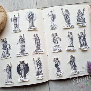 Greek Gods & Goddesses Sticker Bundle, 16 Deity Illustrations Sticker Pack, Witchcraft Journal Decor, Pagan Witch, Hellenic, Mythology