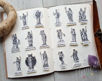 Greek Gods & Goddesses Sticker Bundle, 16 Deity Illustrations Sticker Pack, Witchcraft Journal Decor, Pagan Witch, Hellenic, Mythology