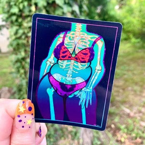 Skin and Bones Die-Cut Sticker | Body Positivity Sticker | Pastel Goth Sticker | Colorful Sticker | Fat Liberation Sticker